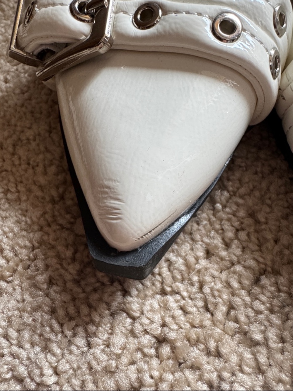 Pointed Slingback Mules with Buckle and Stud Detail - White - Picture 2 of 6